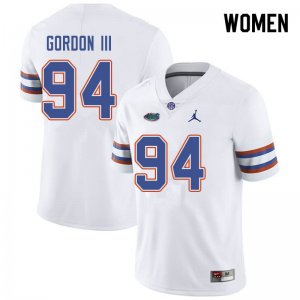 Women's Florida Gators #94 Moses Gordon III NCAA Jordan Brand White Authentic Stitched College Football Jersey IKP2162EM